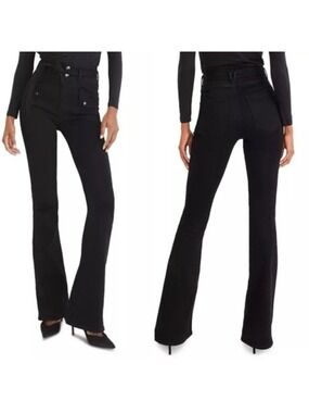 Veronica Beard Giselle Flare Extra High Waist Onyx Black Jeans With Belt Size 26